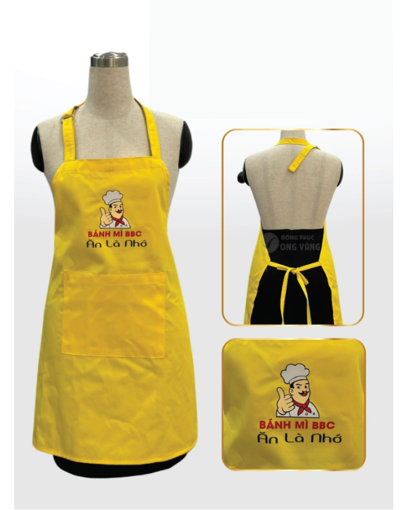 Tạp Dề Bánh Mì màu vàng phối túi in logo ấn tượng