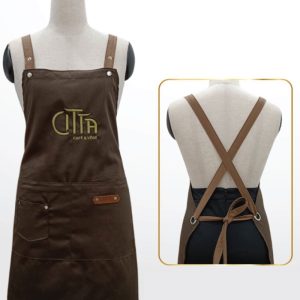 Tạp Dề Cà Phê đeo chéo màu nâu phối hai túi phong cách hiện đại 