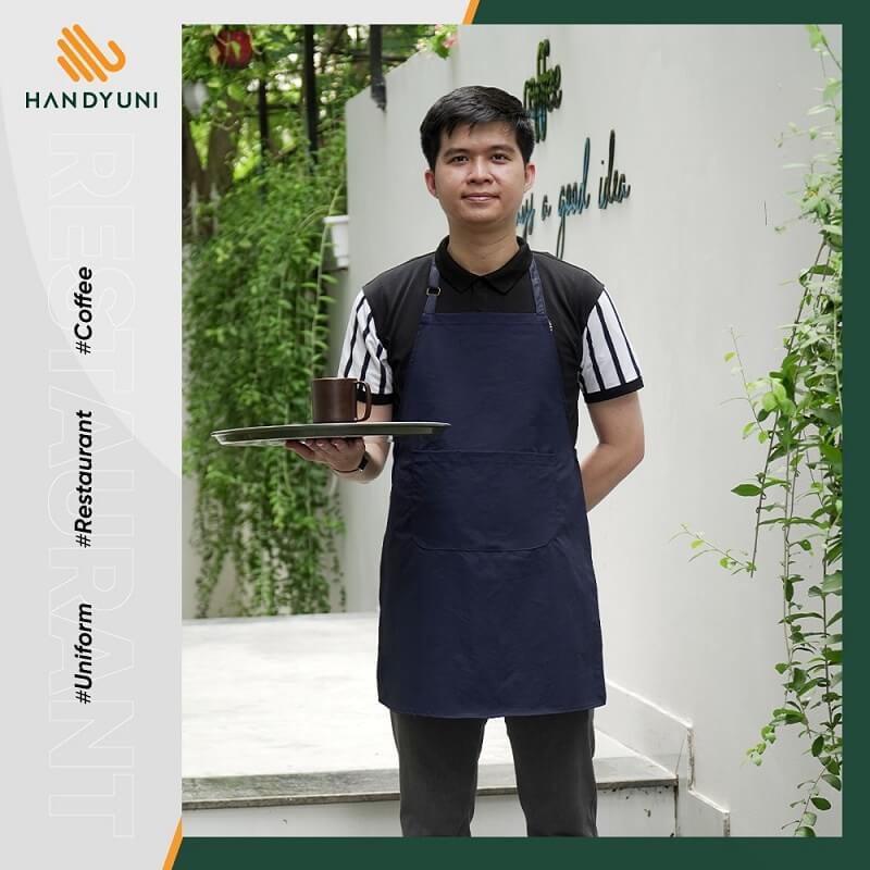 Tạp dề cà phê màu xanh tím than form Loose Fit, vải kaki cotton [Giá tận xưởng] 