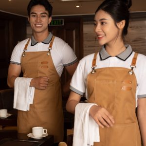 Tạp dề cà phê màu be bắt mắt, ấn tượng, form Loose Fit, vải kaki  [BÁN CHẠY]