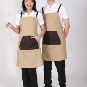 Tạp dề cà phê màu be phối túi nâu thiết kế đẹp, form Loose Fit, vải kaki [Giá rẻ] 