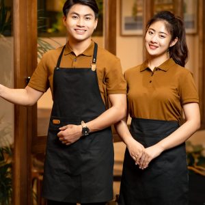 Tạp dề cà phê màu đen dạng yếm và dạng ngang hông, form Loose Fit, vải Kate ford