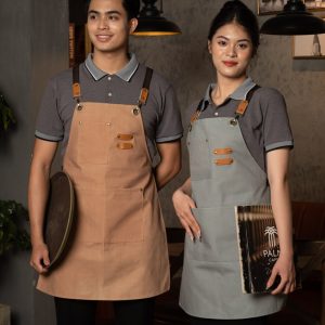 Tạp dề cà phê màu xám và be phong cách hiện đại sang trọng, form Loose Fit, vải kaki [GIÁ TỐT 2026] 