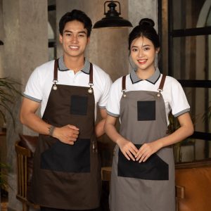 Tạp dề cà phê màu xám và nâu đậm thời trang, form Loose Fit, vải kaki [BEST SELLER] 