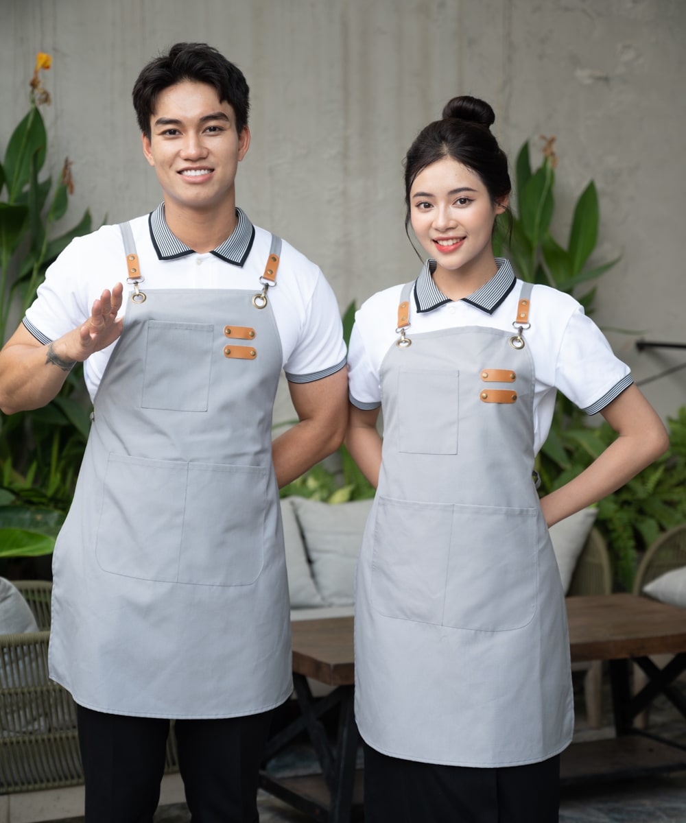 Tạp dề cà phê màu xám thiết kế đơn giản, form Loose Fit, vải kaki [BÁN CHẠY] 