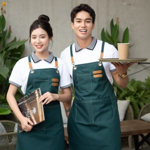 Tạp dề cà phê màu xanh rêu ấn tượng, form Loose Fit, vải  Jean [Best Seller] 