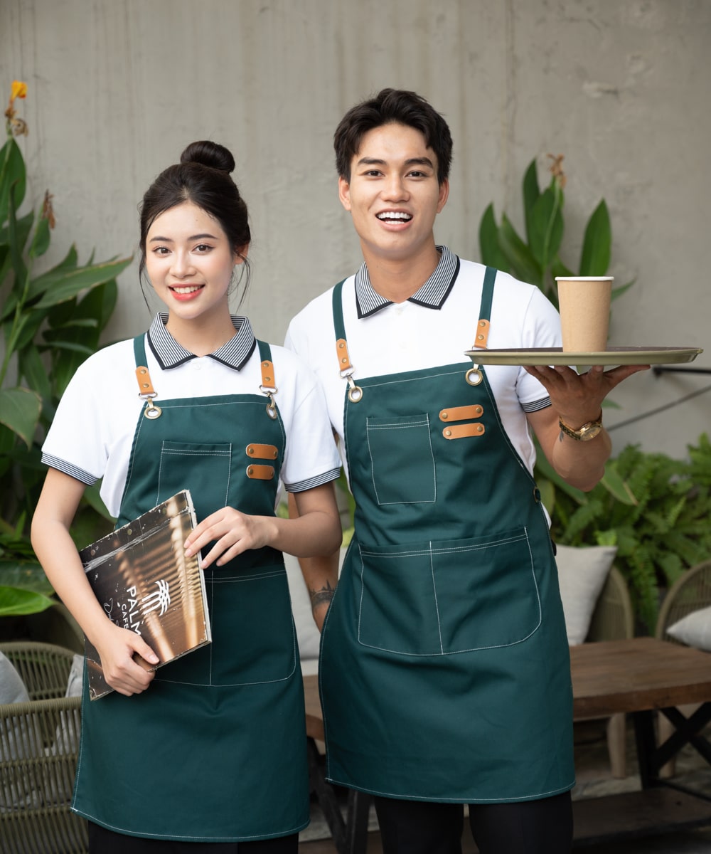 Tạp dề cà phê màu xanh rêu ấn tượng, form Loose Fit, vải  Jean [Best Seller] 