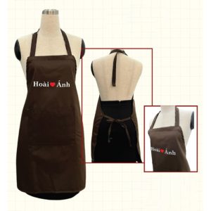 Tạp Dề Đồng Phục yếm dáng dài màu nâu, phối túi in logo 
