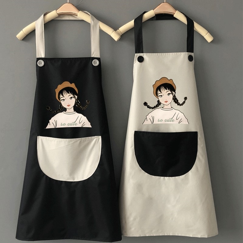 Tạp dề nails dạng yếm phối túi in hình cô gái