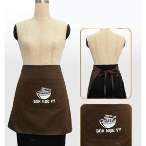 Tạp Dề Quán Bún Mọc màu nâu dáng ngắn phối túi in logo 