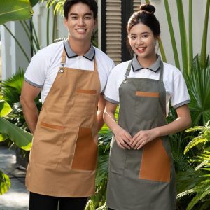 Tạp dề quán trà sữa dáng dài phối túi da